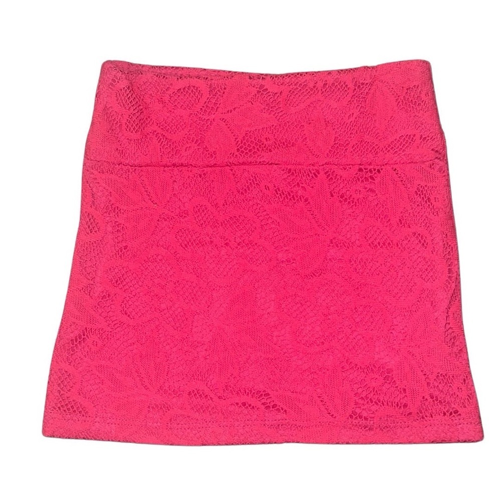 Size small Brat Star bright pink floral lace solid short pull on mini skirt